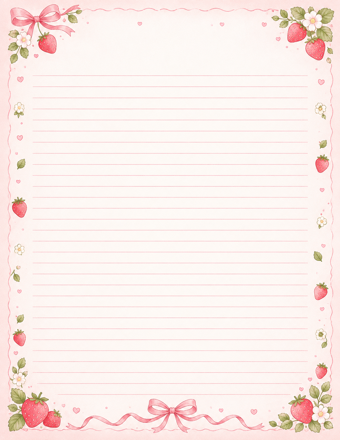 Strawberry bow printable letter paper