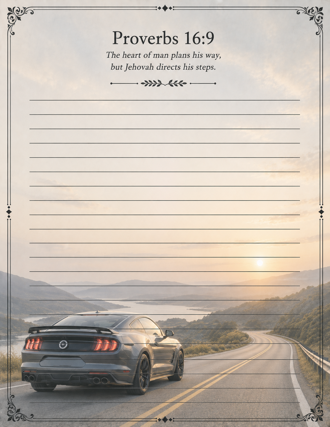 Car printable letter paper with Proverbs 16:9