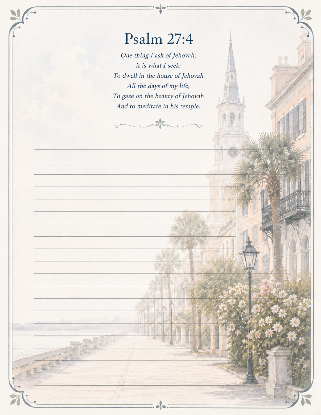 Charleston View printable letter paper with Psalm 27:4