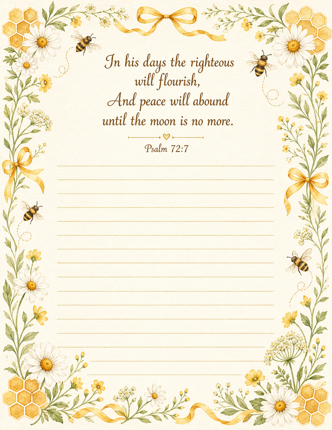 Honeybee Garden printable letter paper with Psalm 72:7