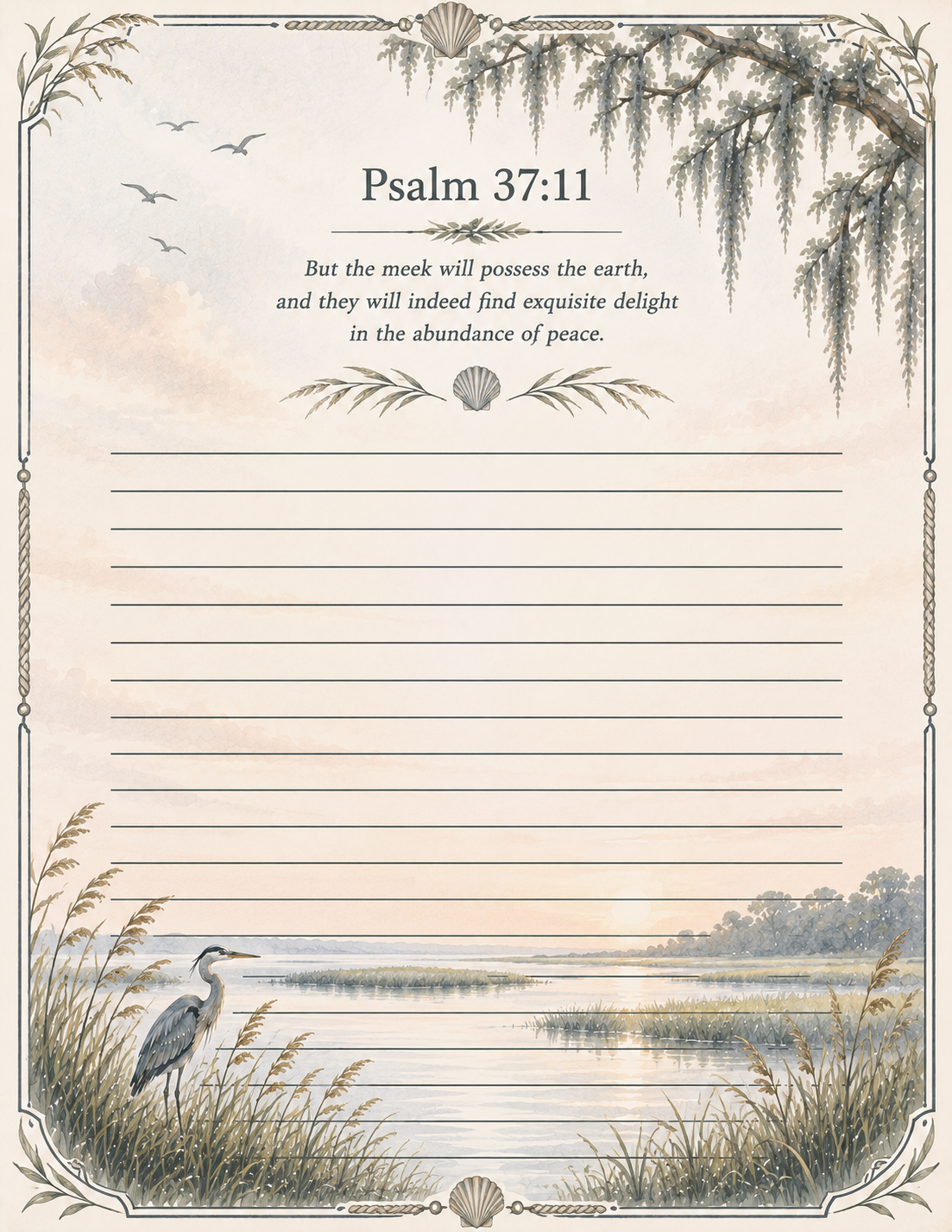 Marsh View printable letter paper with Psalm 37:11